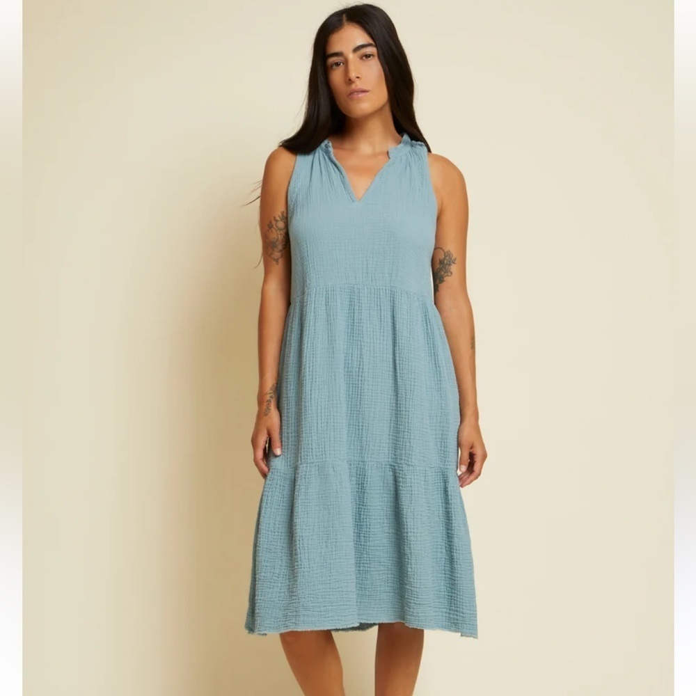 Nation LTD Dusty Blue Nadie Cotton Gauze Tiered Midi